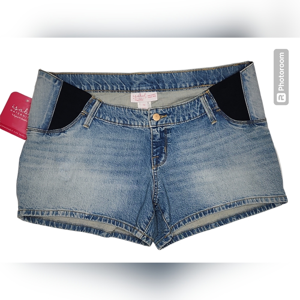 ISABEL MATERNITY by Ingrid & Isabel Grow With You Blue Midi Shorts. Size:10